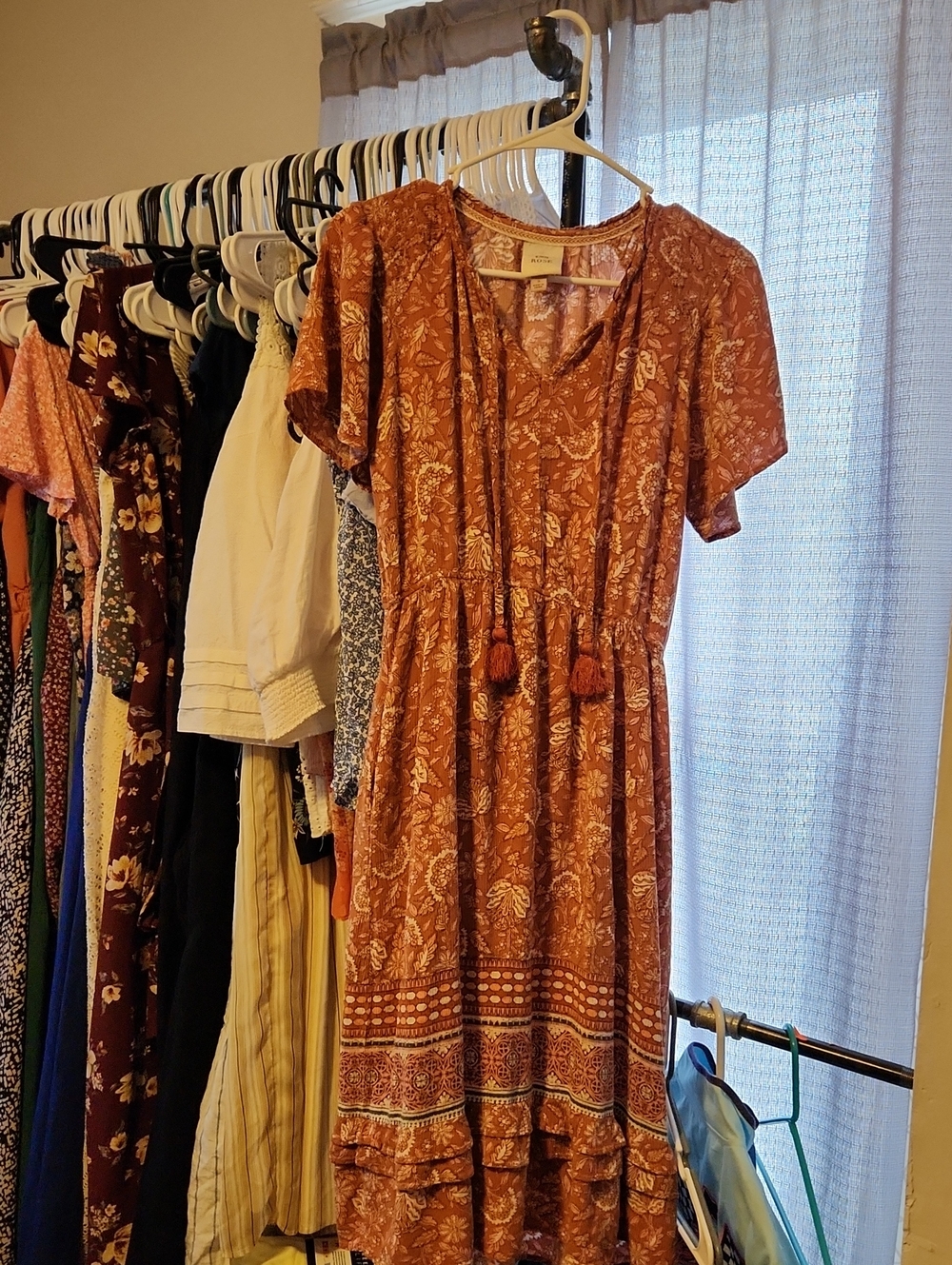Knox Rose Rust Floral Midi Dress with Tassel Tie